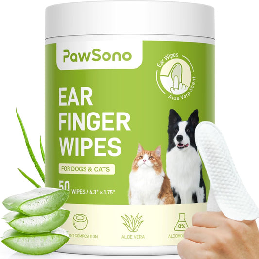 PawSono Ear Finger Wipes 50 count container front view