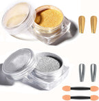 Wenjlyj gold and silver chrome nail powder set front view