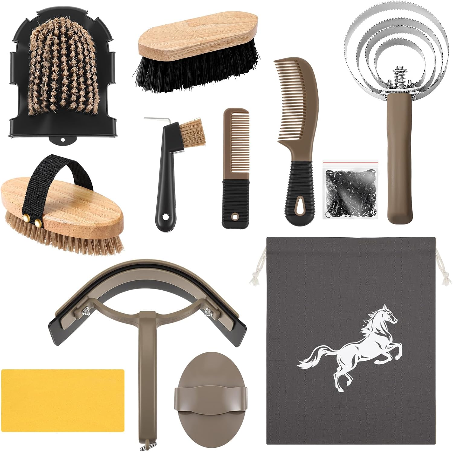 Abbylike 12 Pieces Horse Grooming Kit Racing Festival Tack Room Supplies Horse Brush Sets Equine Care Cleaning Kit Shedding Grooming Massaging Tools(Khaki) - Image 13
