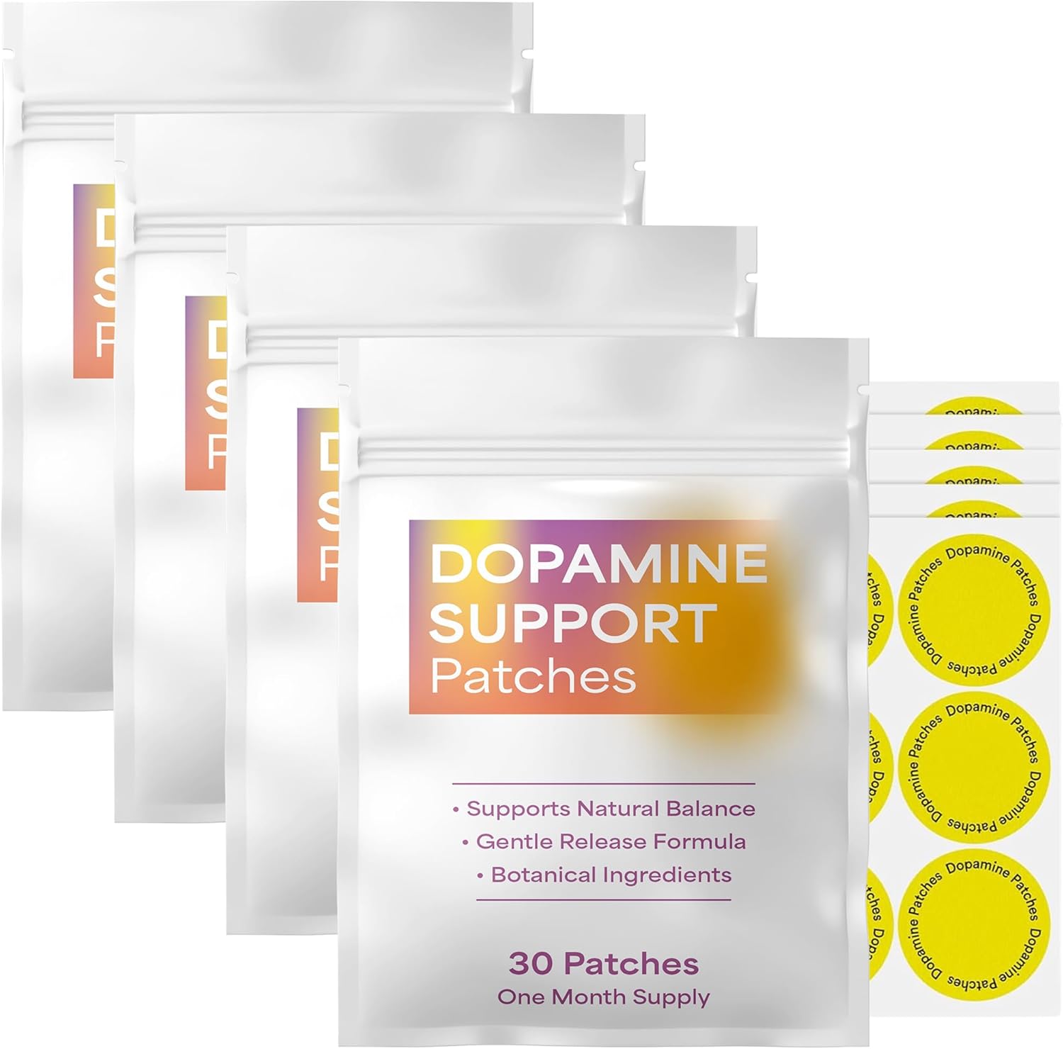 Generic Dopamine Support Patches front view of the premium packaging showing the four packs box.