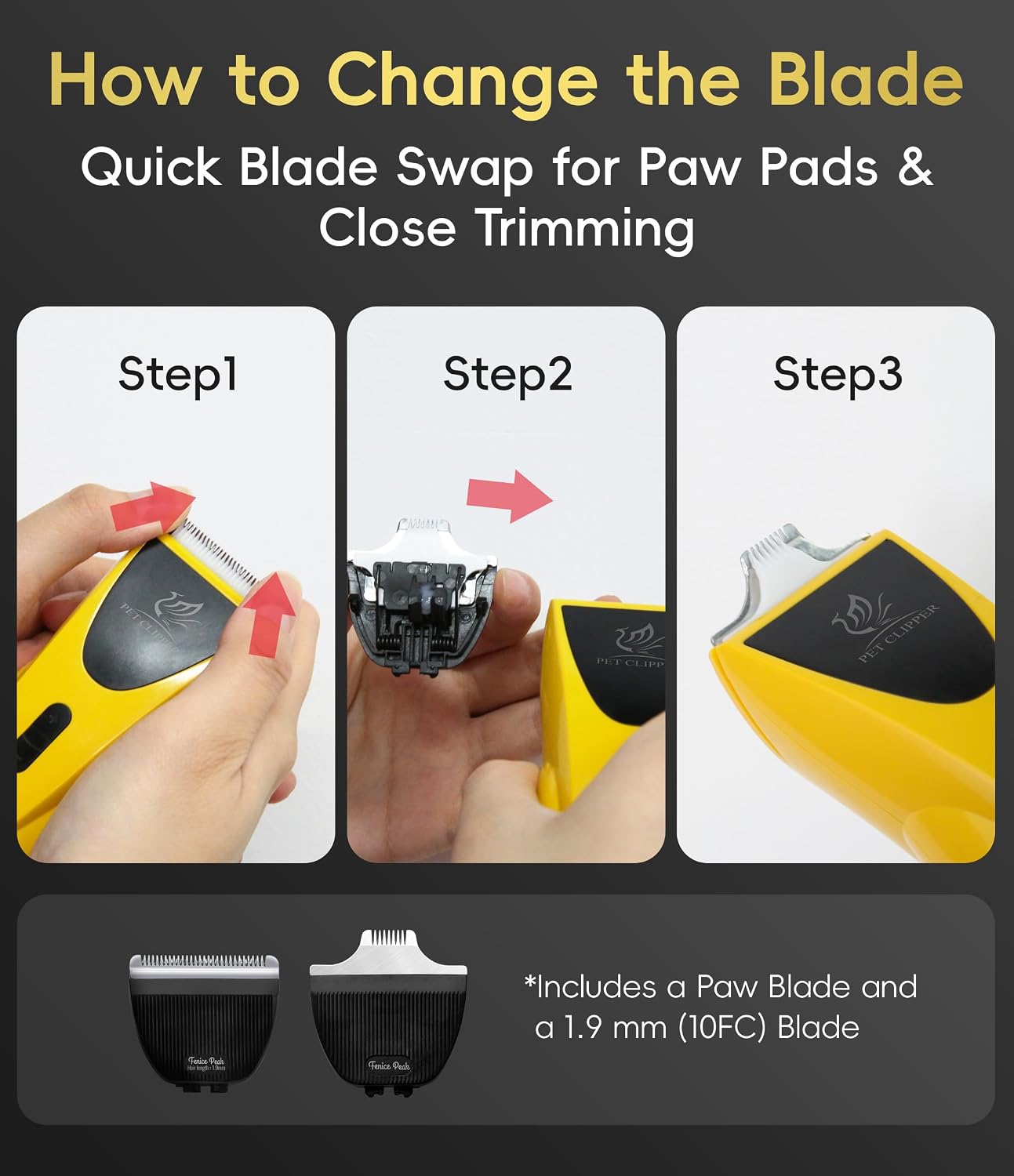 Fenice Peak low noise cat clipper kit accessories for paw pad and face trimming