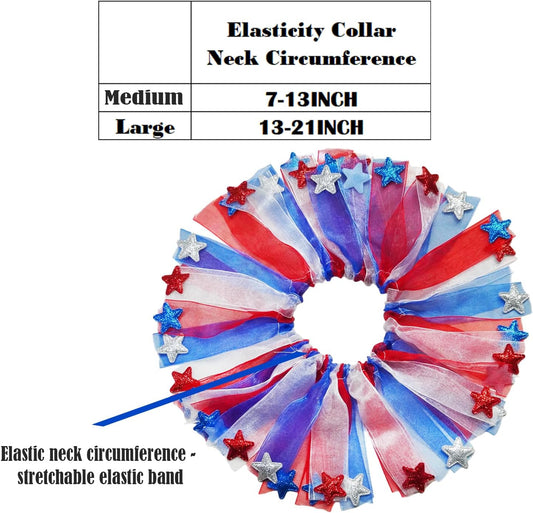 Adjustable USA themed pet ruffle collar laid flat showcasing the stretchy elastic band detail