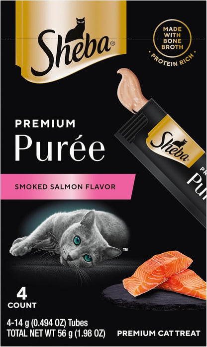 Sheba Premium Puree Cat Treats Lickable Roasted Chicken Flavor, Smoked Salmon Flavor, and Seared Tuna Flavor, 0.49 oz. Tubes, 48 Count - Image 11