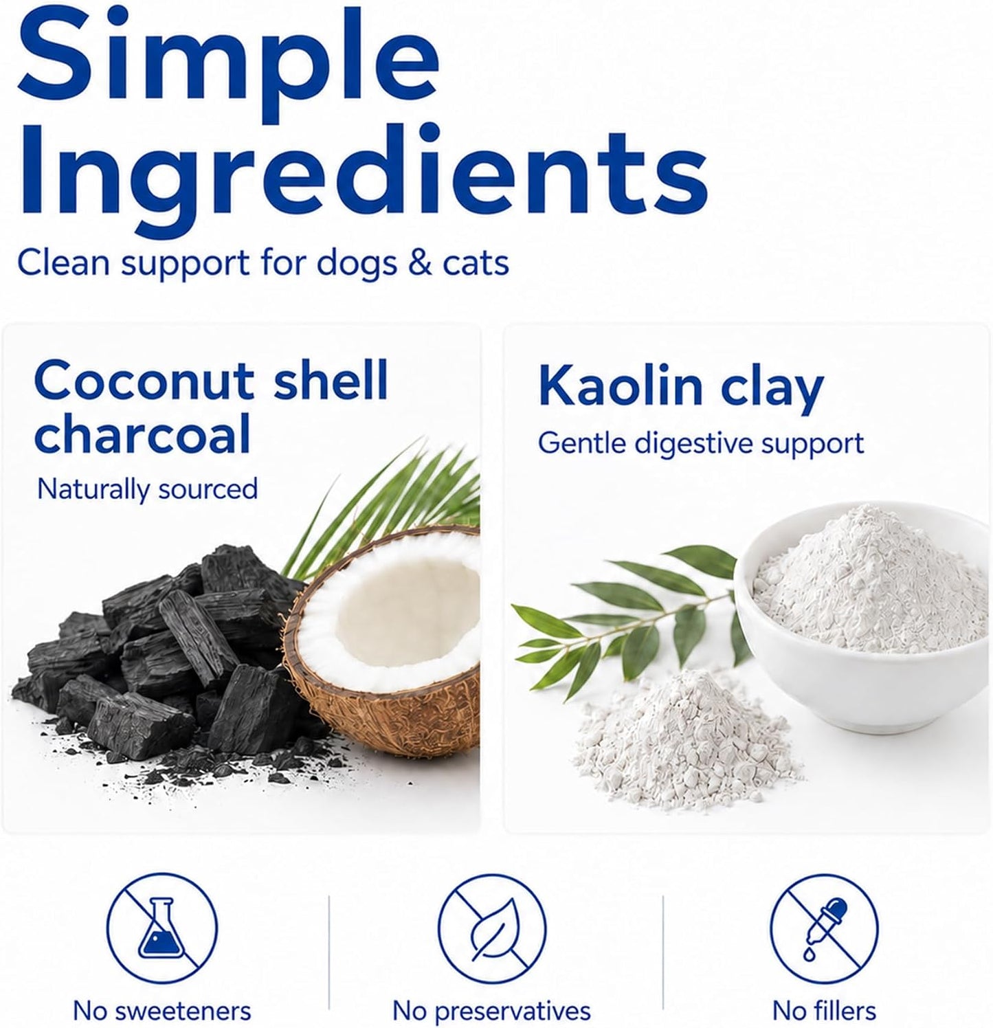 Emergency coconut activated charcoal for dogs and cats to bind ingested household toxins.