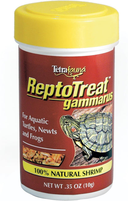 Tetra ReptoTreat Gammarus 0.35 Ounce front view package showing natural shrimp treat for turtles.