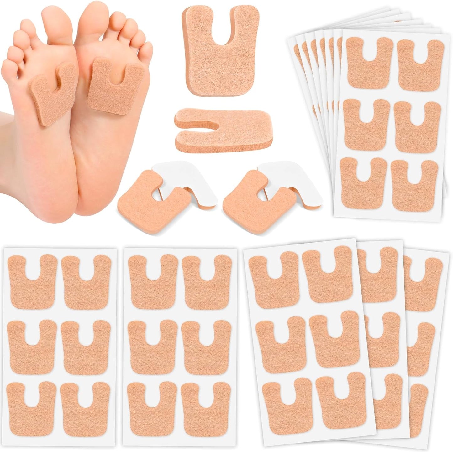Jollidecor Callus Cushions front view showing 72 piece bulk pack of brown felt pads.