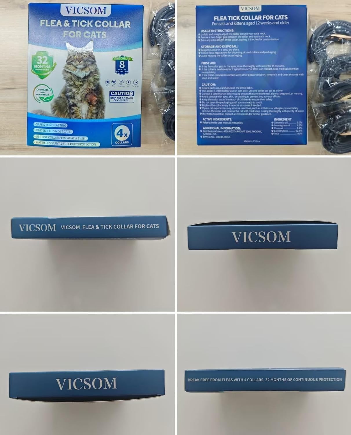 VICSOM 4 Pack Flea and Tick Collar for Cats, 32 Months Treatment, Waterproof Adjustable Kitten Flea Collar, Flea Prevention, Black - Image 9