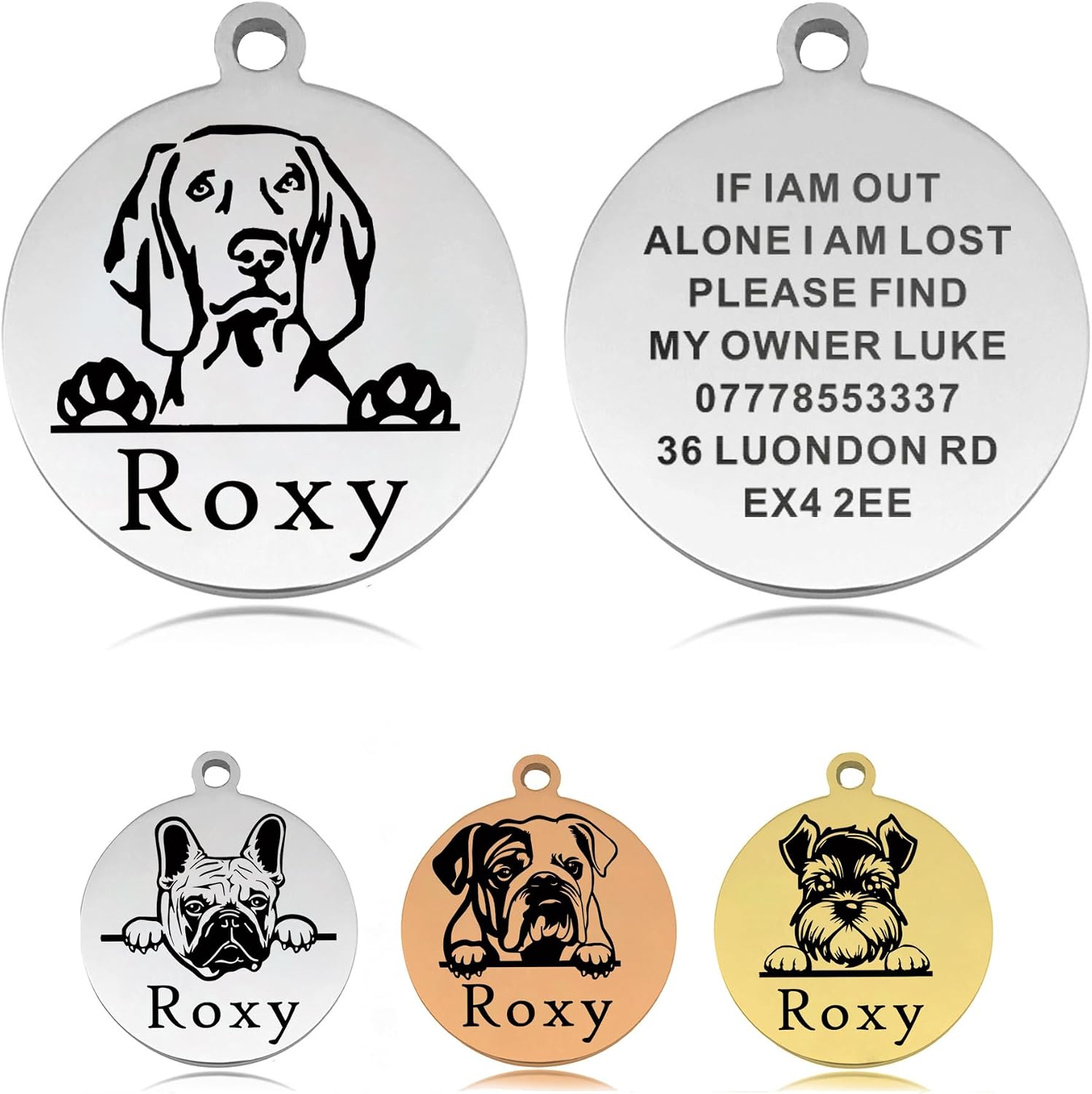 EDSG customized metal identification tag resting on a plain background.