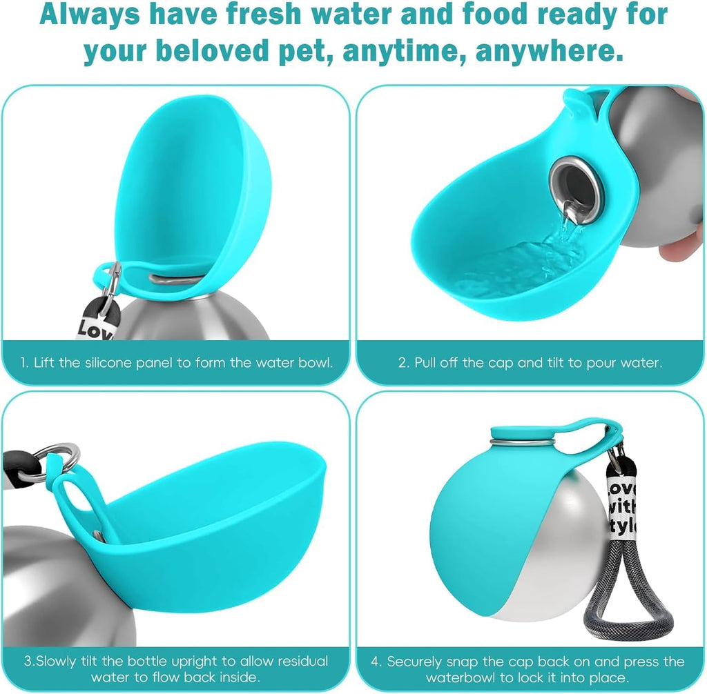 Super Design 304 stainless steel dog water flask showing food grade materials