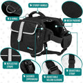 PetAmi Dog Saddle Bag side view highlighting the expandable storage pockets and built-in poop bag dispenser