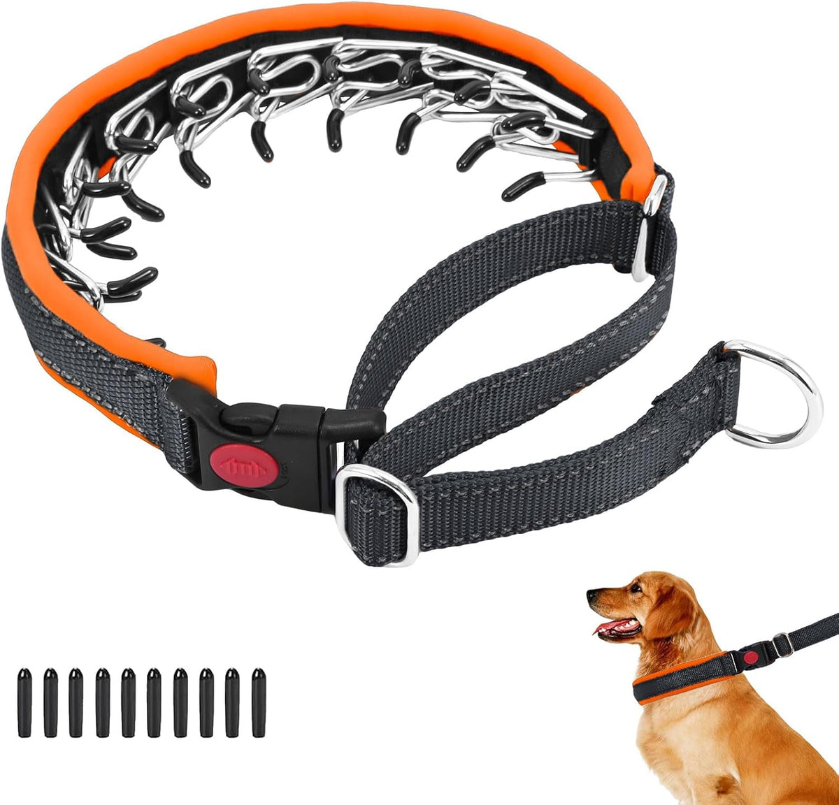 Martingale No Pull Dog Collar for Large Medium Small Dogs, Heavy Duty Nylon Reflective Adjustable Anti Pull Slip Collar with Buckle for Training Walking M Black Hot Pink - Image 10