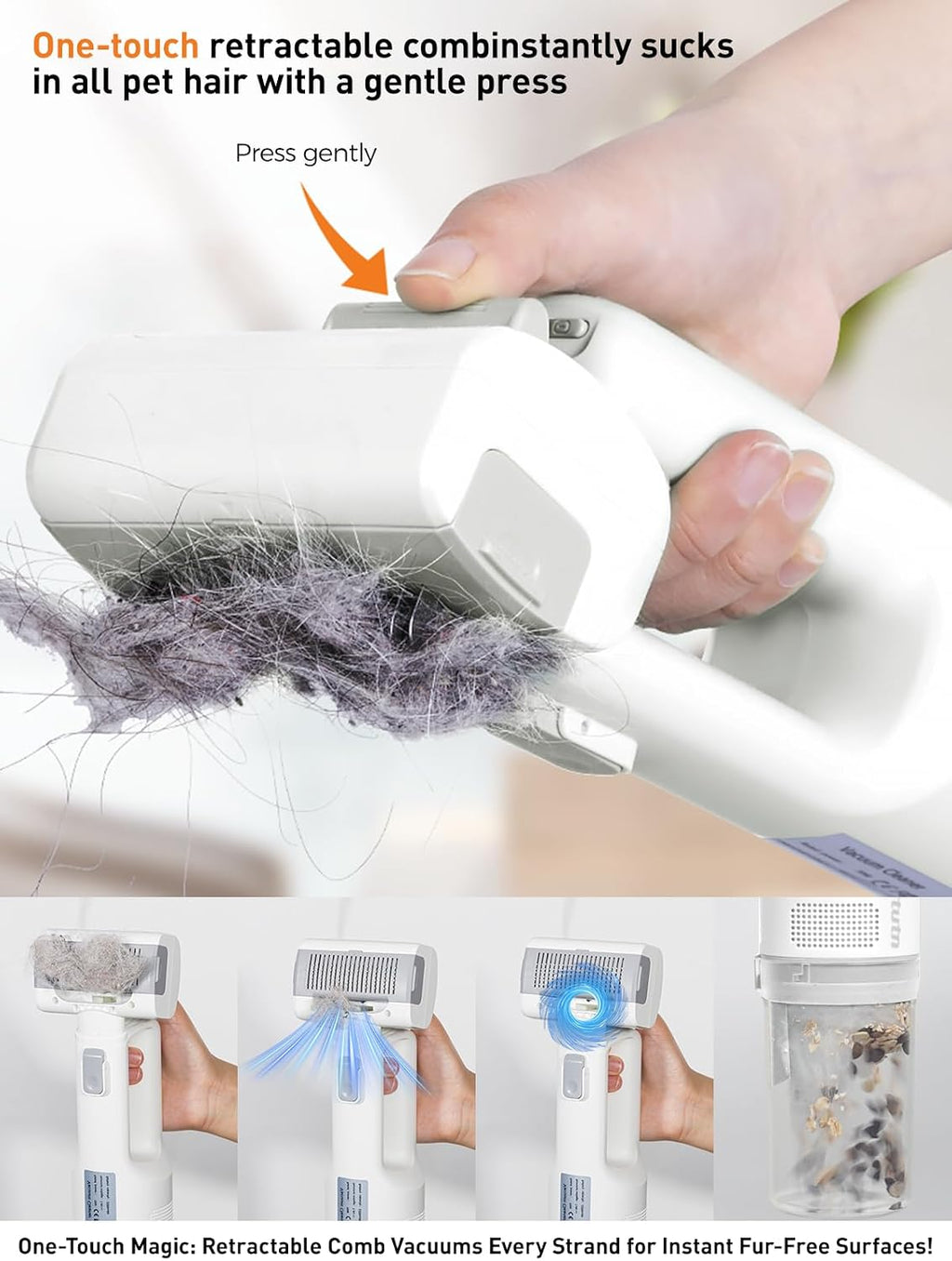 Itutn handheld pet vacuum cleaner cleaning loose fur from a car seat upholstery fabric