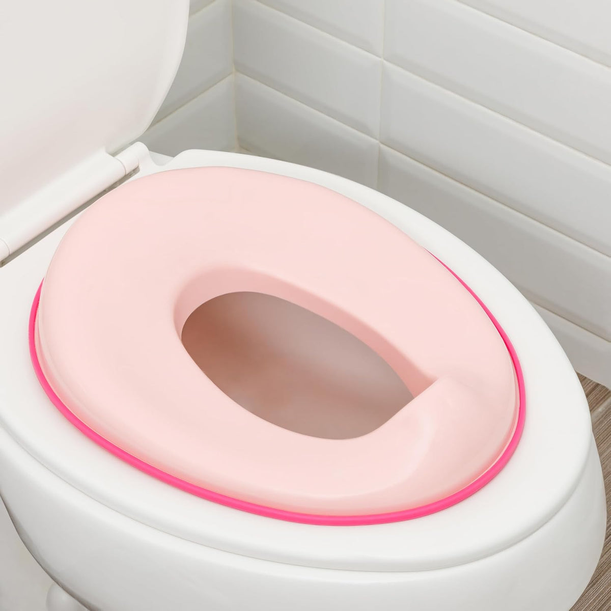 Todays Kids toddler potty training seat pink front view showing splash guard