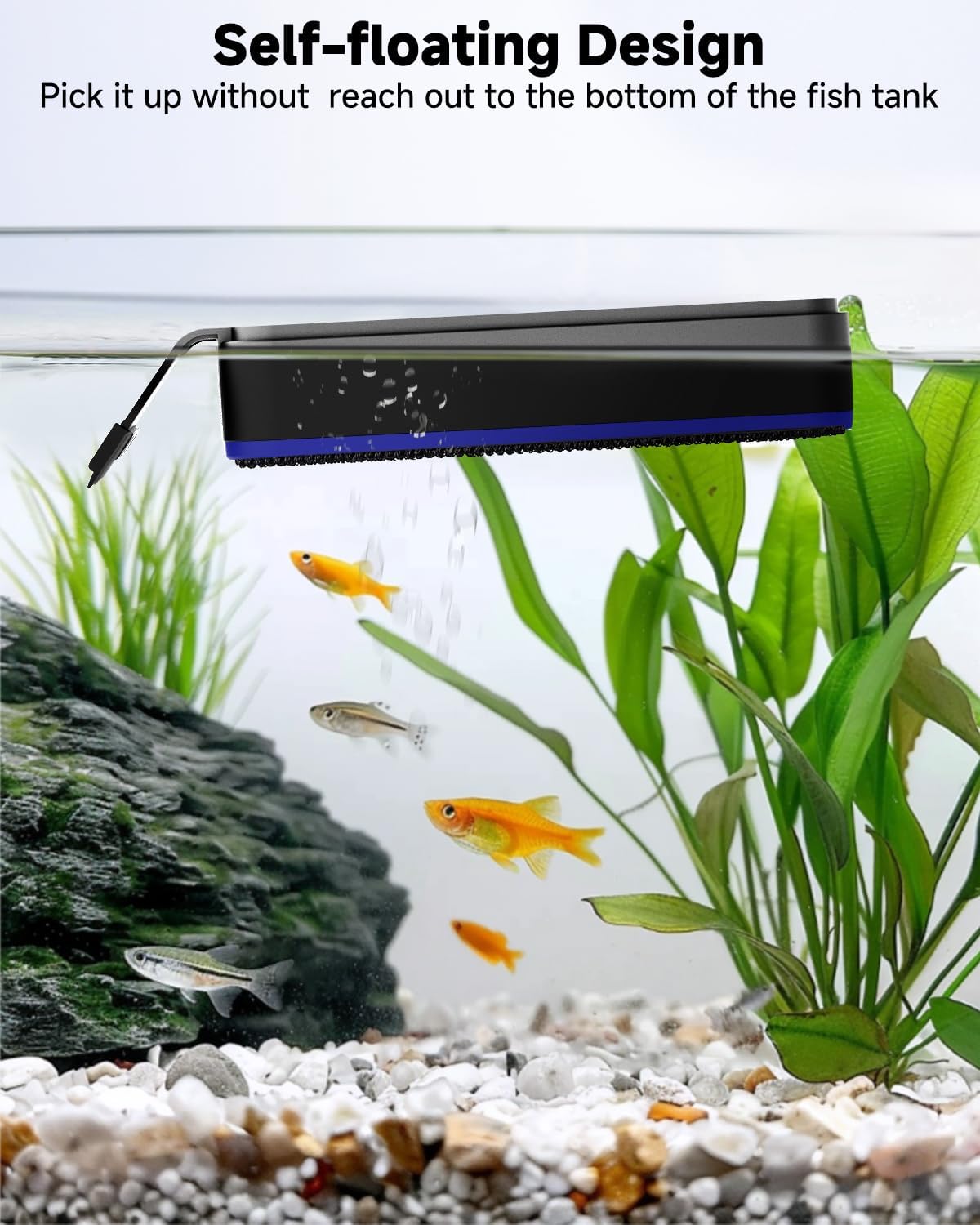 AQQA fish tank scrubber tool showing plastic blade attachment for acrylic tanks