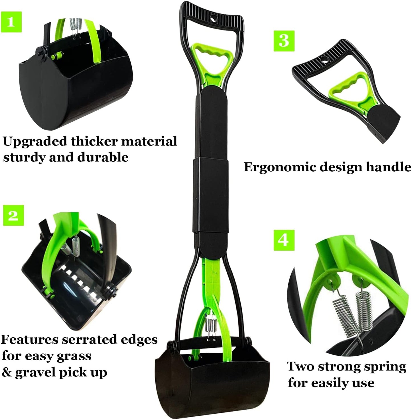 Durable dual spring pet scooper tool for gravel surface pickup