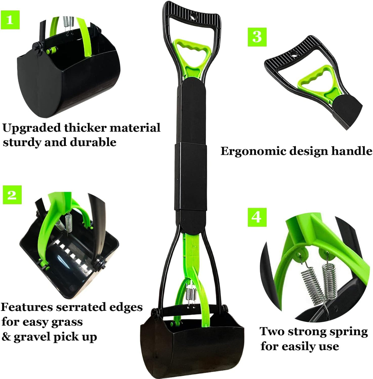 Durable dual spring pet scooper tool for gravel surface pickup