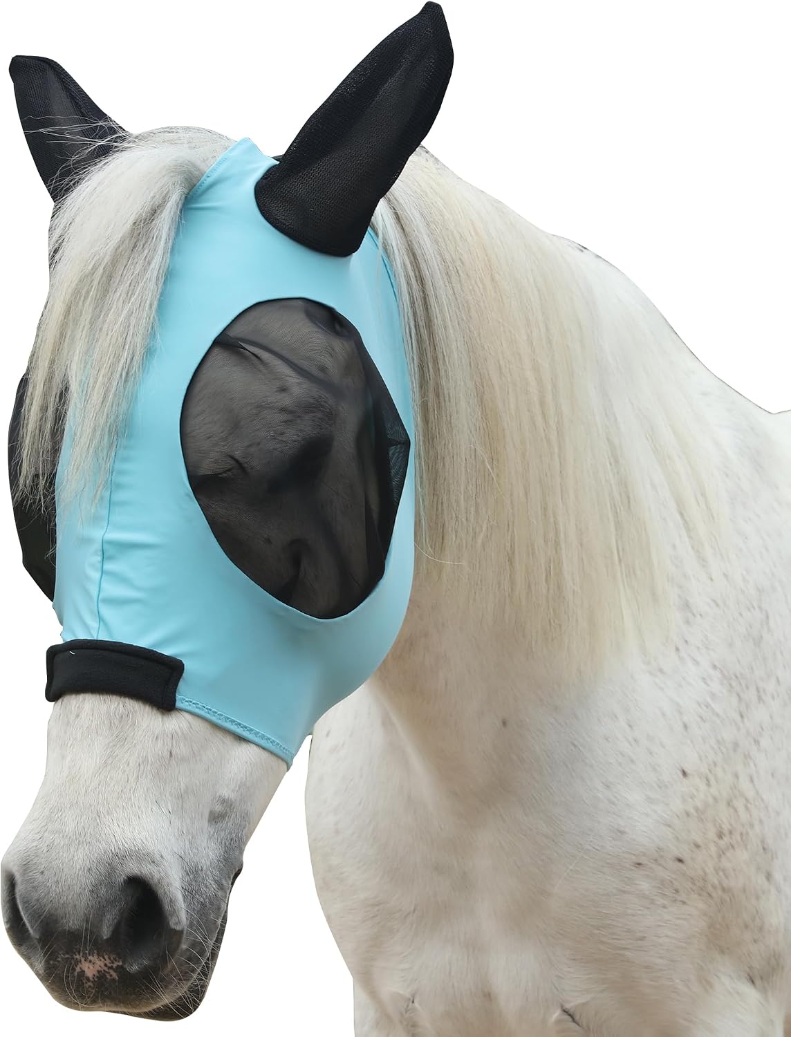 Horse Fly Mask with Ears - Large Eye Space for Full Vision, Breathable Stretch Comfort Fit, UV Protection, Forelock Opening, Easy Pull-On Paleblue Full - Image 10