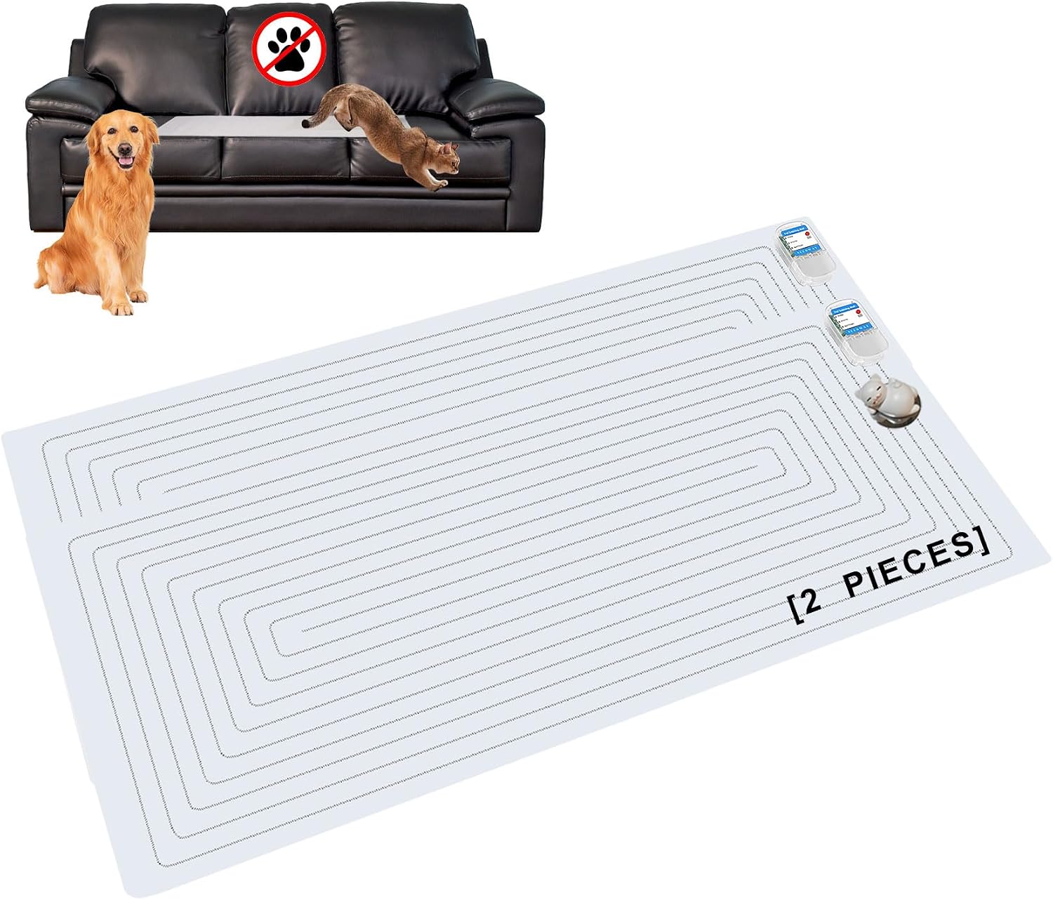 SEERWAY Scat Pet Shock Mat 2 Pieces, Shock Pads for Dogs and Cats Training Indoor, Electric Repellent Mat Keeps Pets Off Couch, Sofa, Countertop, 3 Modes, 2 Pieces Same Size, Battery Operated - Image 12