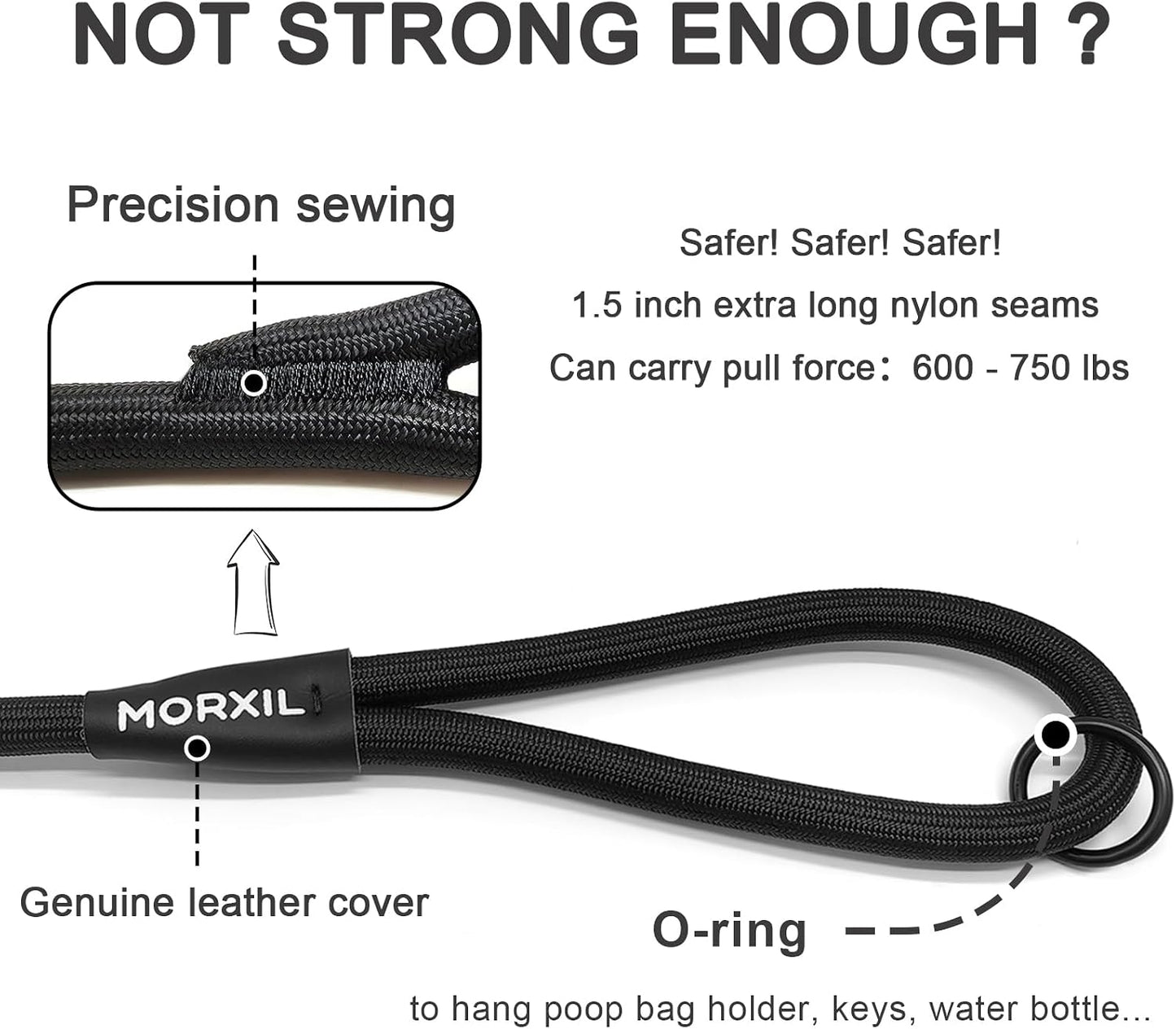 Morxil six feet long purple nylon dog leash flat lay view
