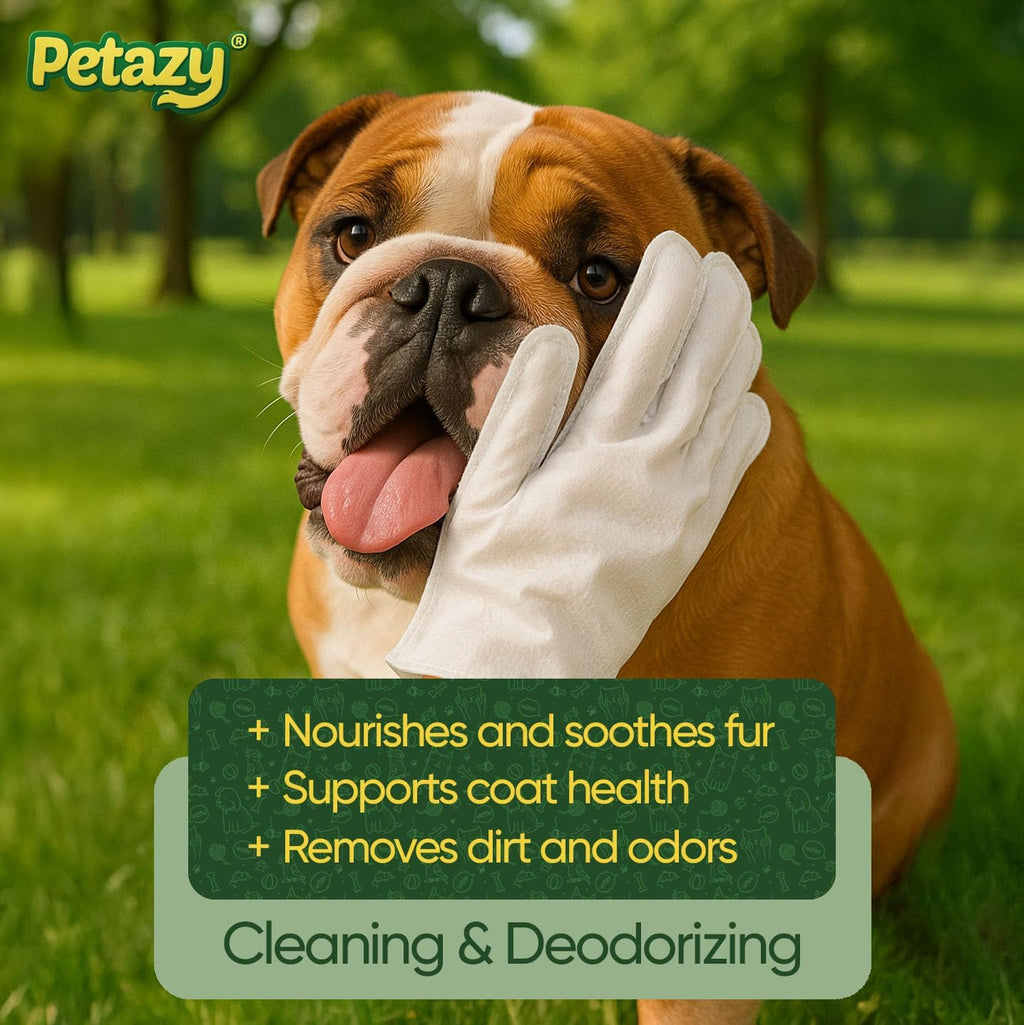 Hypoallergenic pet grooming gloves showing the texture of the thick cleaning cloth