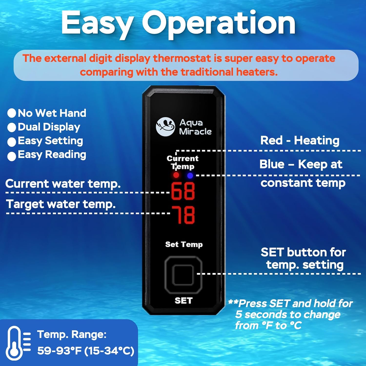 AquaMiracle heater safety sensors and protective glass housing