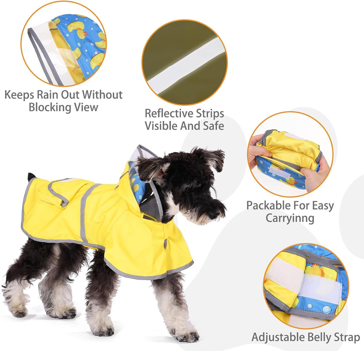 KOOLTAIL adjustable dog raincoat clear hood detail close up