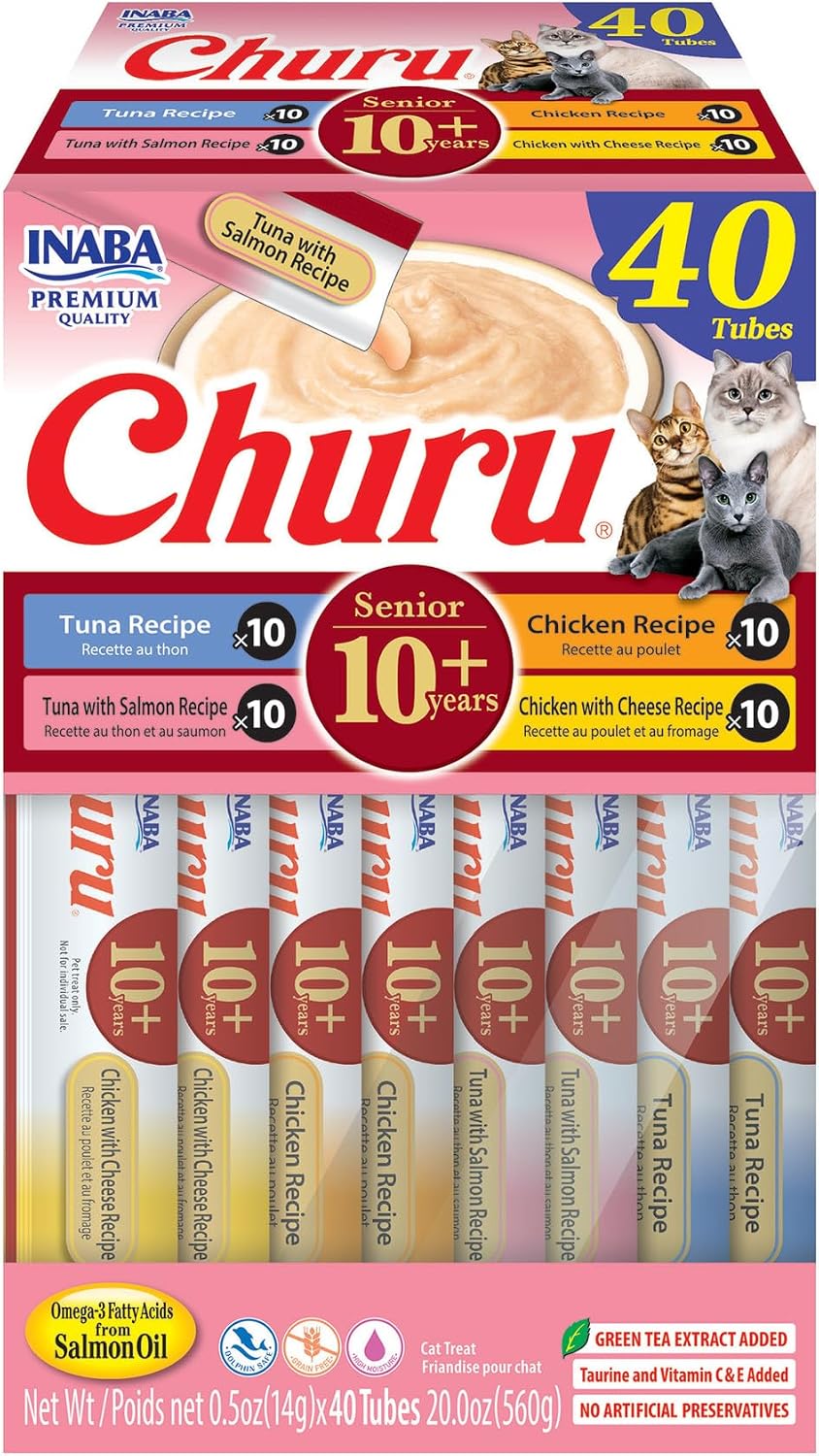 INABA Churu for Senior 10+, Creamy Lickable Cat Treats with Taurine, Vitamin E & C, 0.5 Ounces Each, 20 Tubes, Chicken Variety - Image 14