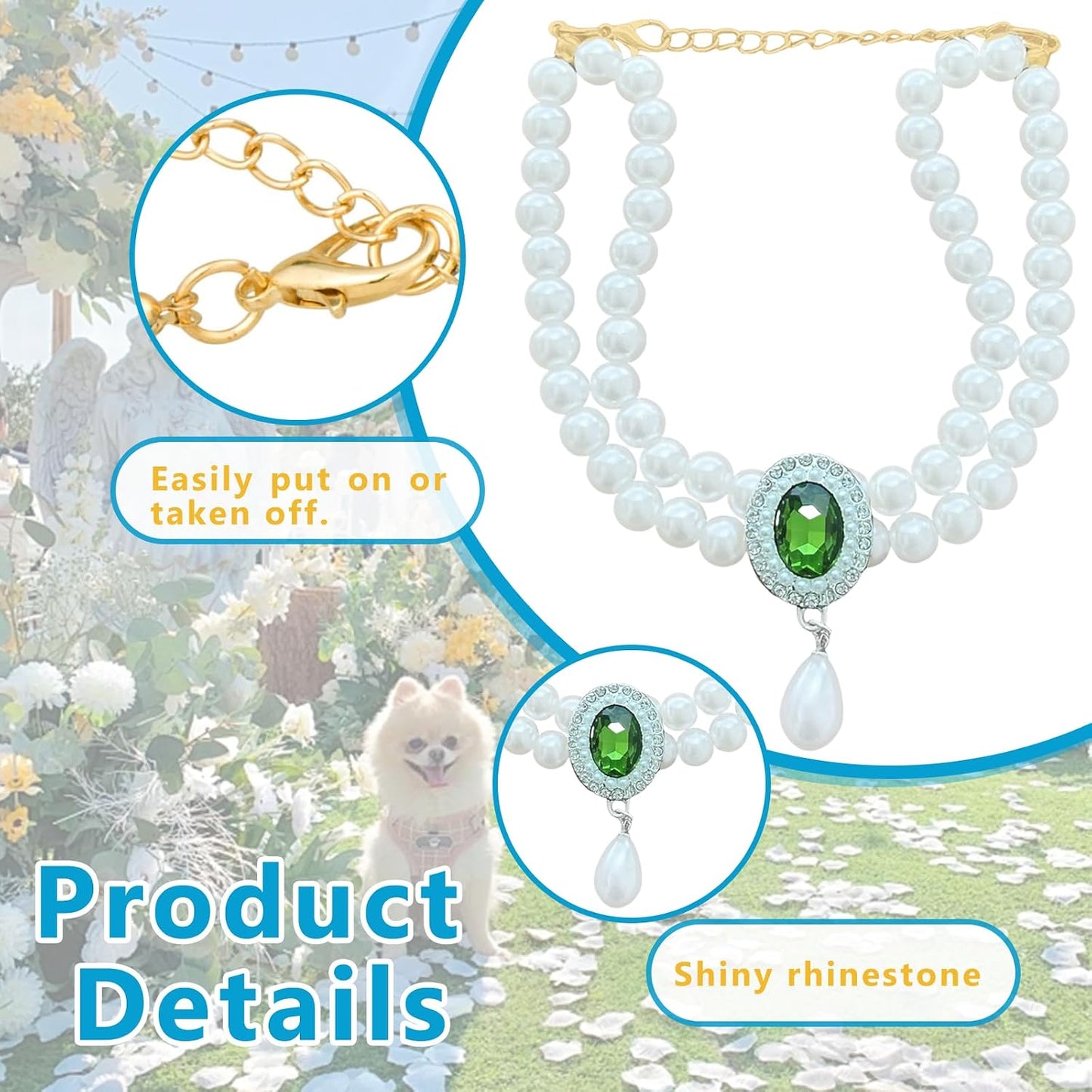 Ganbuyrii kitten pearl jewelry piece highlighting the durable lobster claw attachment and chain links.