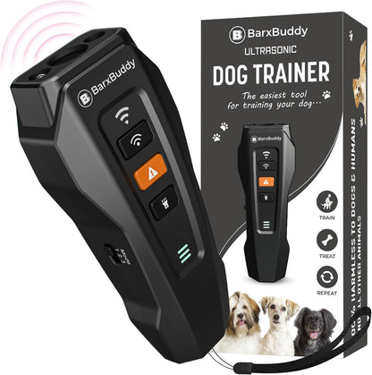 BarxBuddy handheld ultrasonic dog training device held in hand