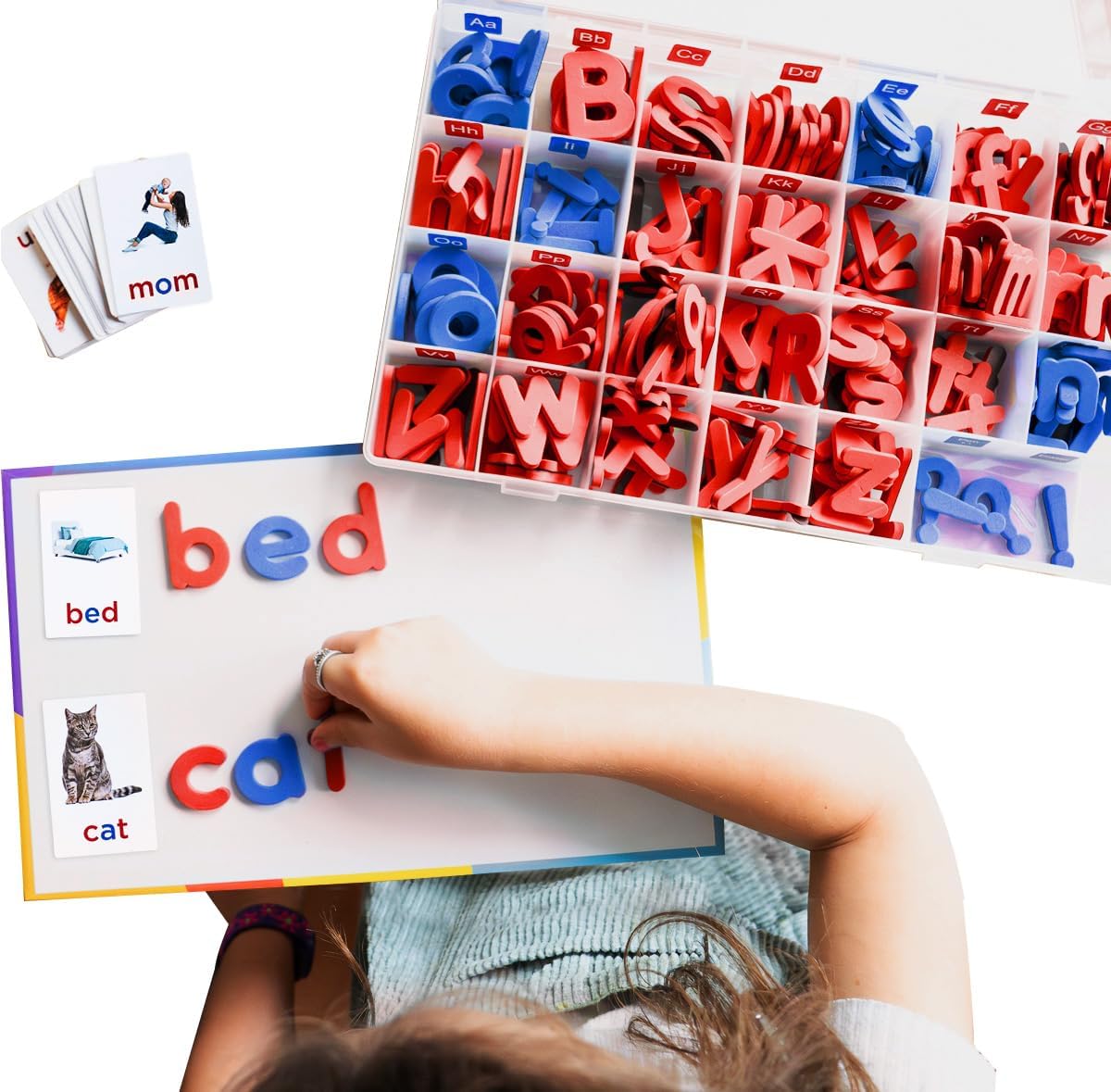 Montessori And Me Magnetic Foam Letters classroom alphabet kit front view showing color coded vowels and consonants.