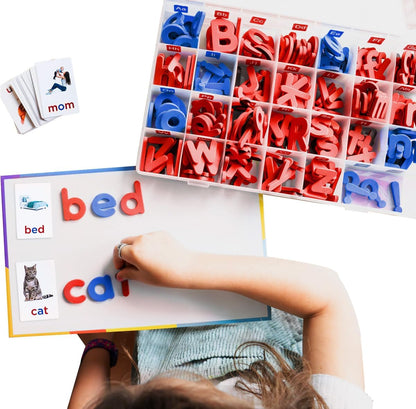 Montessori And Me Magnetic Foam Letters classroom alphabet kit front view showing color coded vowels and consonants.