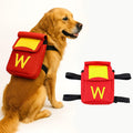 Colenumone dog backpack front view showing superhero red and yellow design on a pet harness