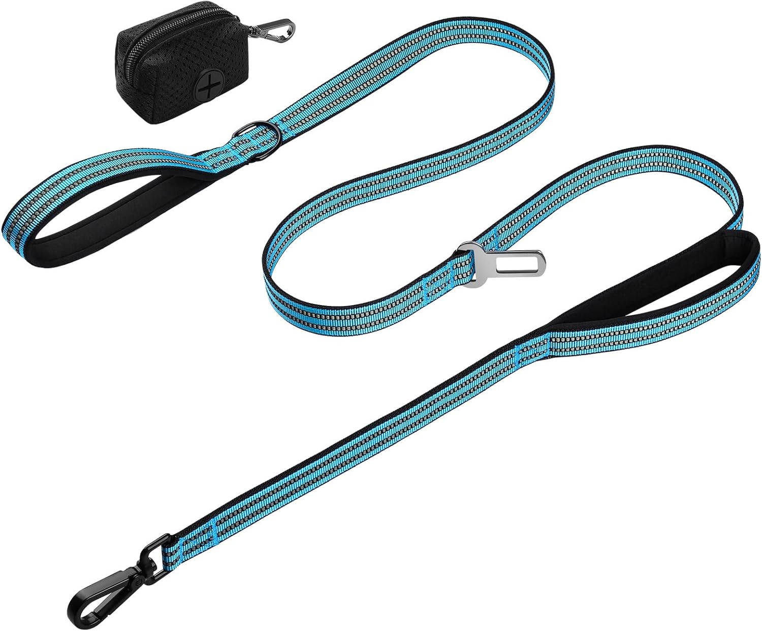 WINGOIN Dog Leash for Large Medium Dogs, Heavy Duty Dog Leashes with Double Handle, Poop Bag Holder, Metal Clip, Car Seat Belt Buckle, Reflective Tactical Pet Lead for Walking, Training (Green, 6FT) - Image 9