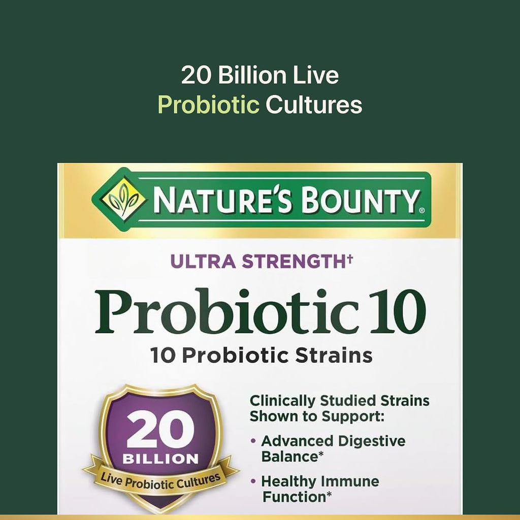 Natures Bounty probiotic 20 billion cultures nutritional text