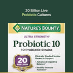 Natures Bounty probiotic 20 billion cultures nutritional text