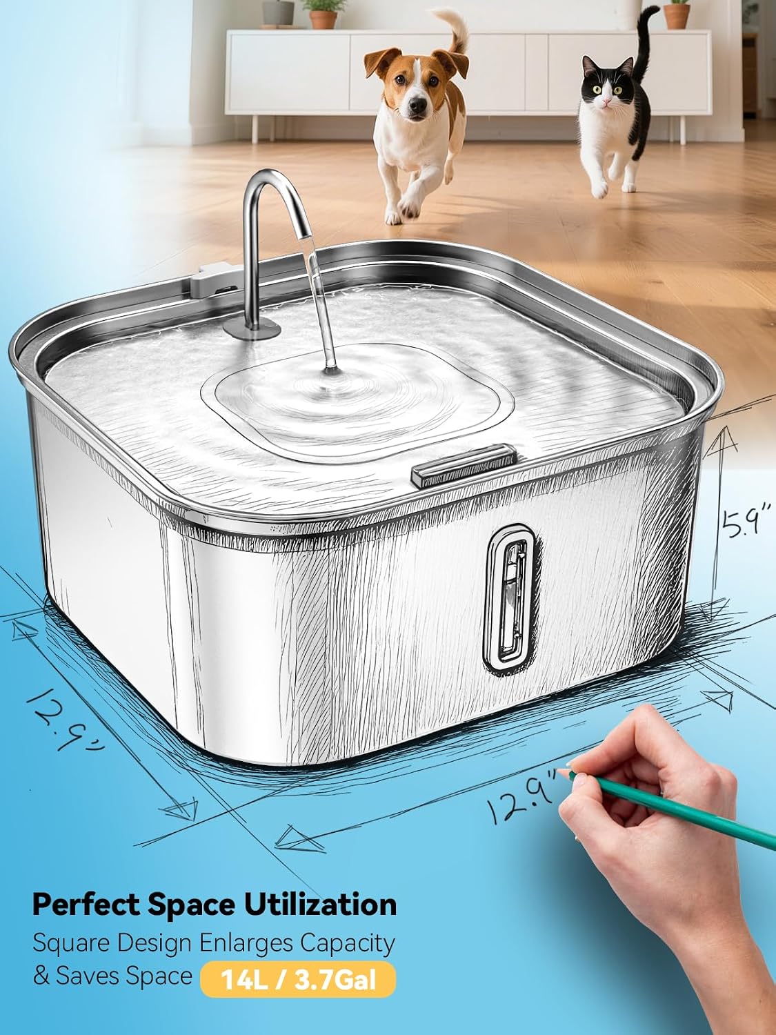 Detailed view of 4-layer filtration system for pet fountain
