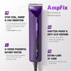 Side profile of the shatter-proof purple housing on the corded pet trimmer