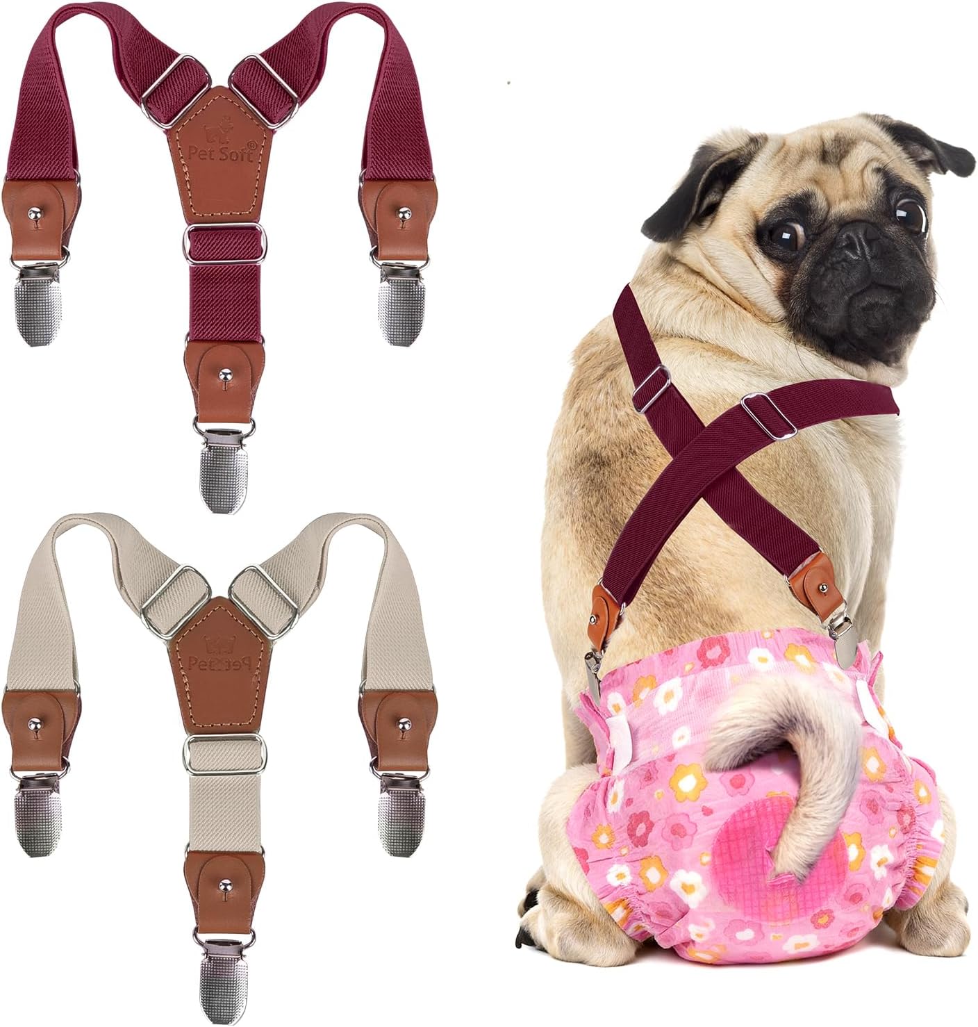 Pet Soft Dog Suspenders 2 Pieces Female Dog Diaper Suspenders for Dogs Diaper Keeper Suspender for Skirt, Dress, Diapers (Black & Pink, XS/S) - Image 9