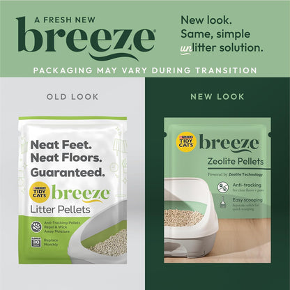 Purina Tidy Cats Breeze pellets inside recyclable box packaging