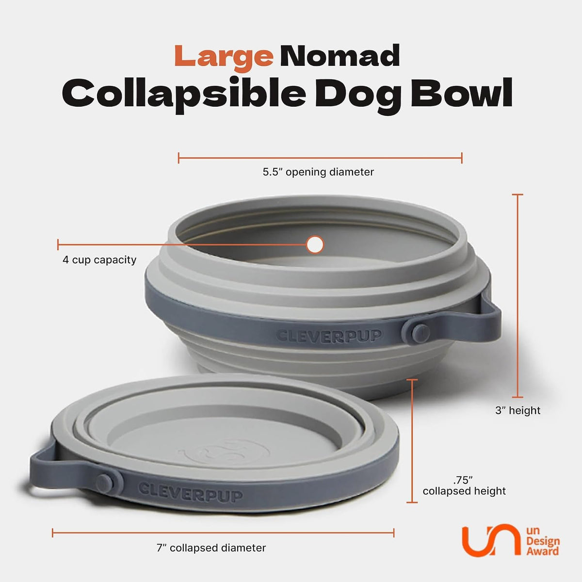 Cleverpup Nomad portable silicone pet dish collapsed flat showing three quarter inch profile
