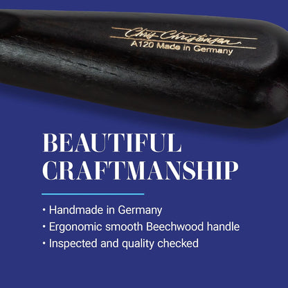 Pet care brush packaging displaying authentic German craftsmanship and design details.