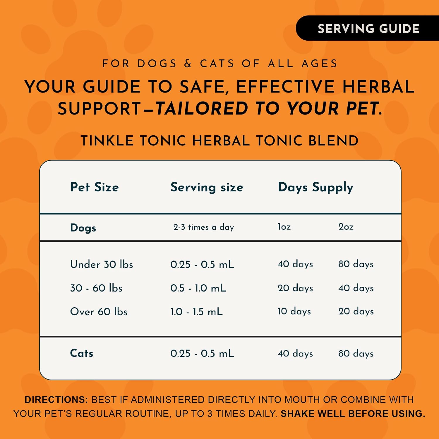 Back label of Animal Essentials Tinkle Tonic with ingredient facts