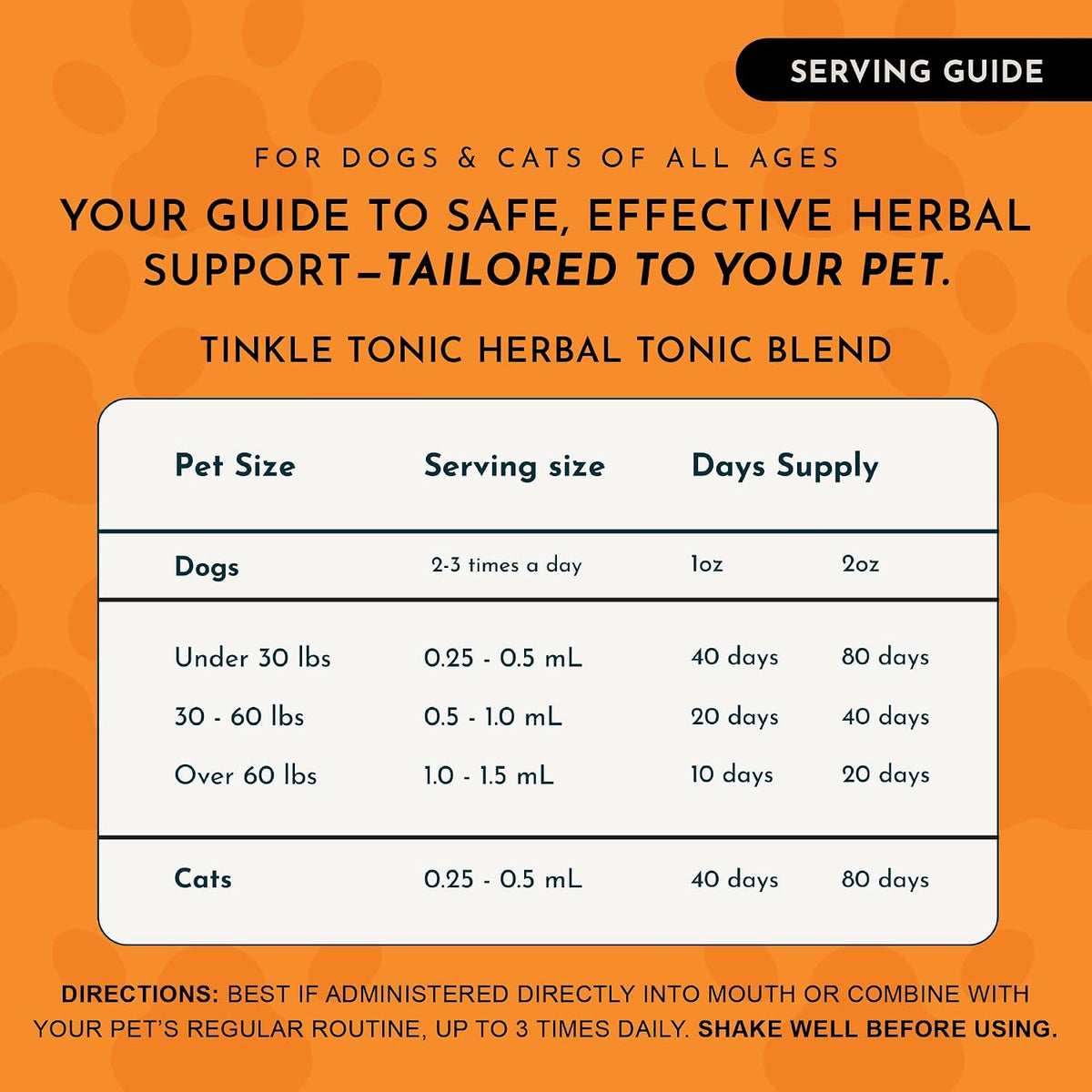 Back label of Animal Essentials Tinkle Tonic with ingredient facts