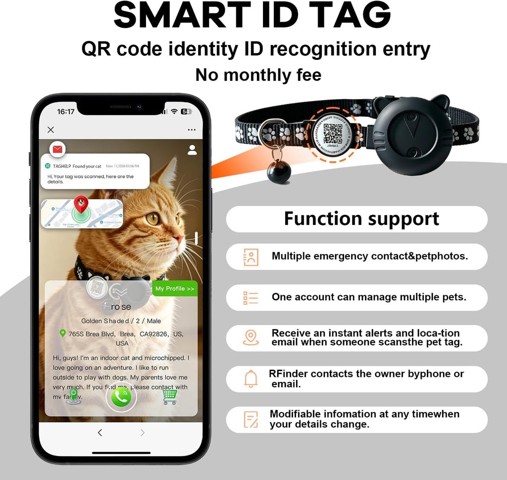 Waterproof tracking collar for cats compatible with Apple Find My network.