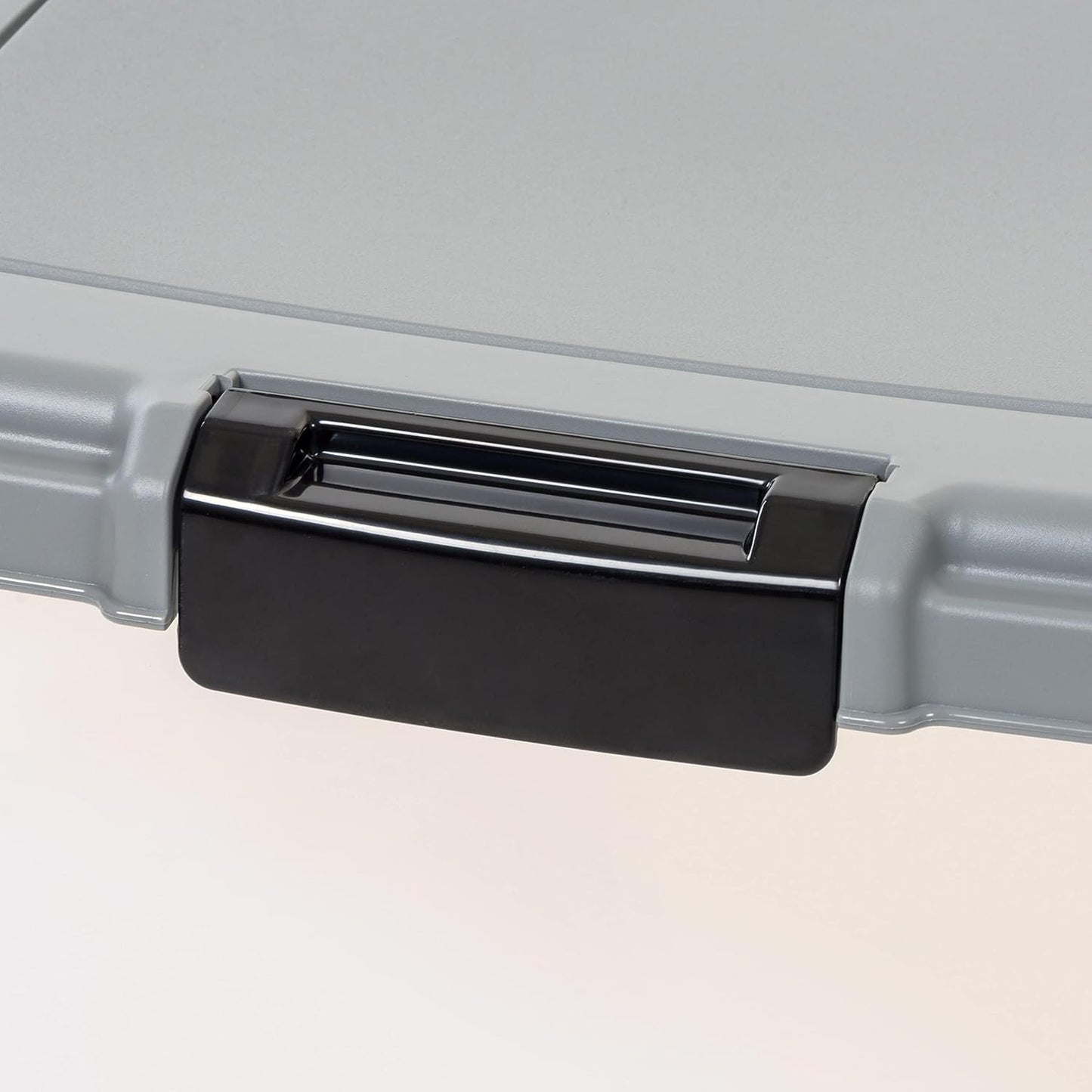 Amazon Basics container showing clear body and gray lid