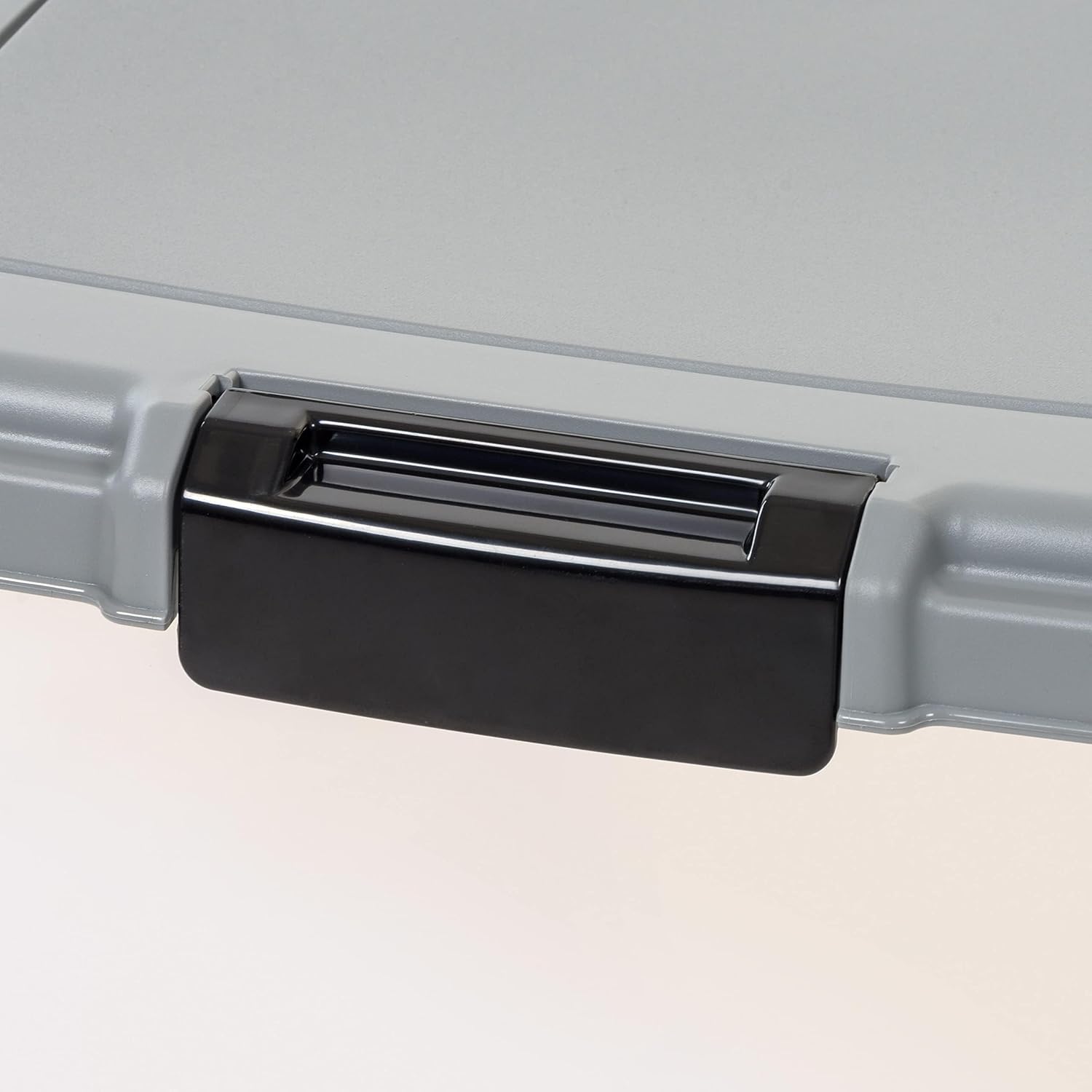 Amazon Basics container showing clear body and gray lid