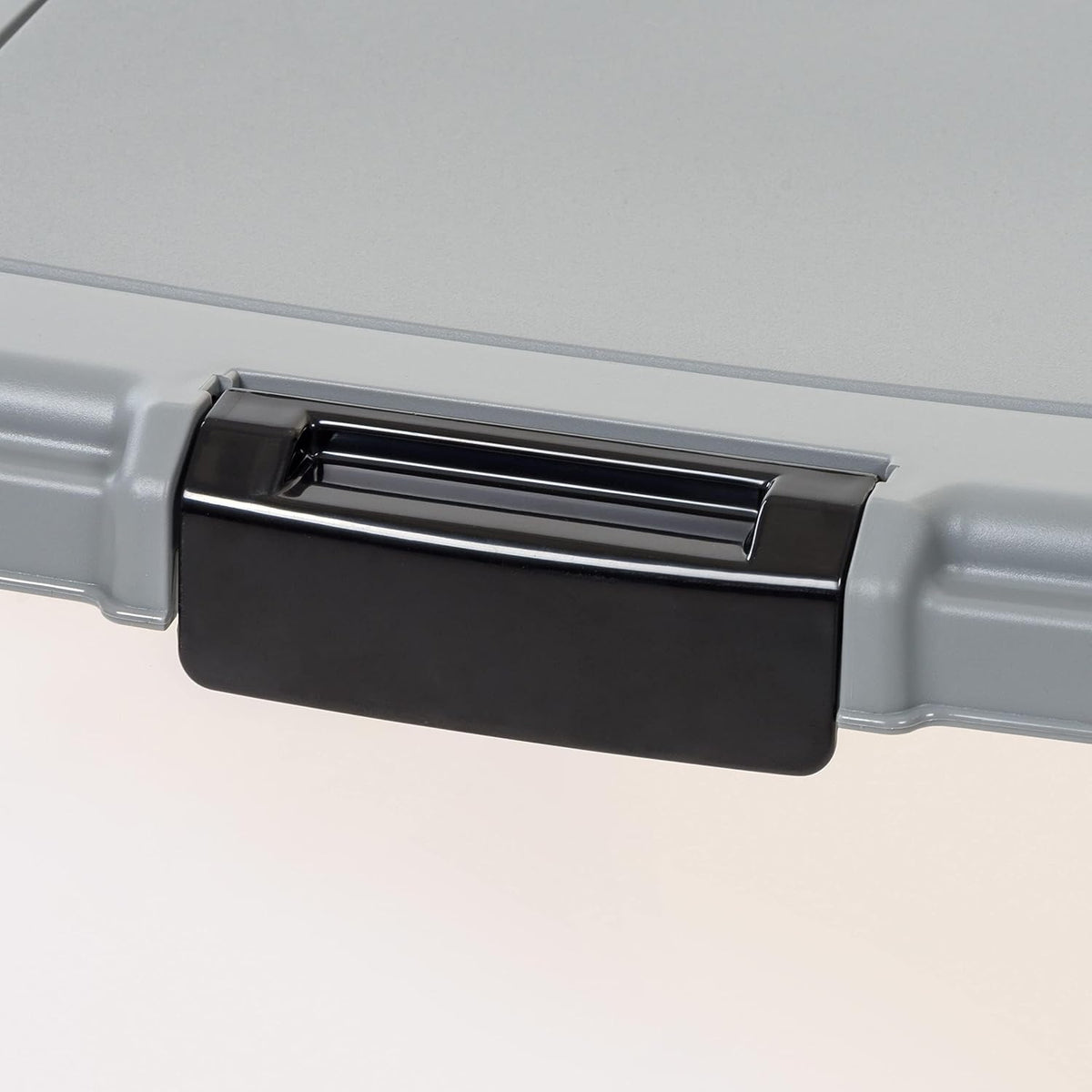 Amazon Basics container showing clear body and gray lid