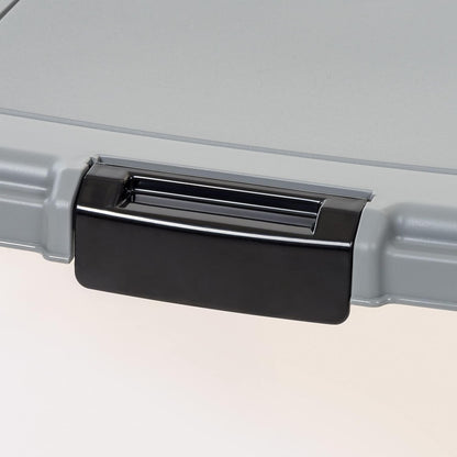 Amazon Basics container showing clear body and gray lid