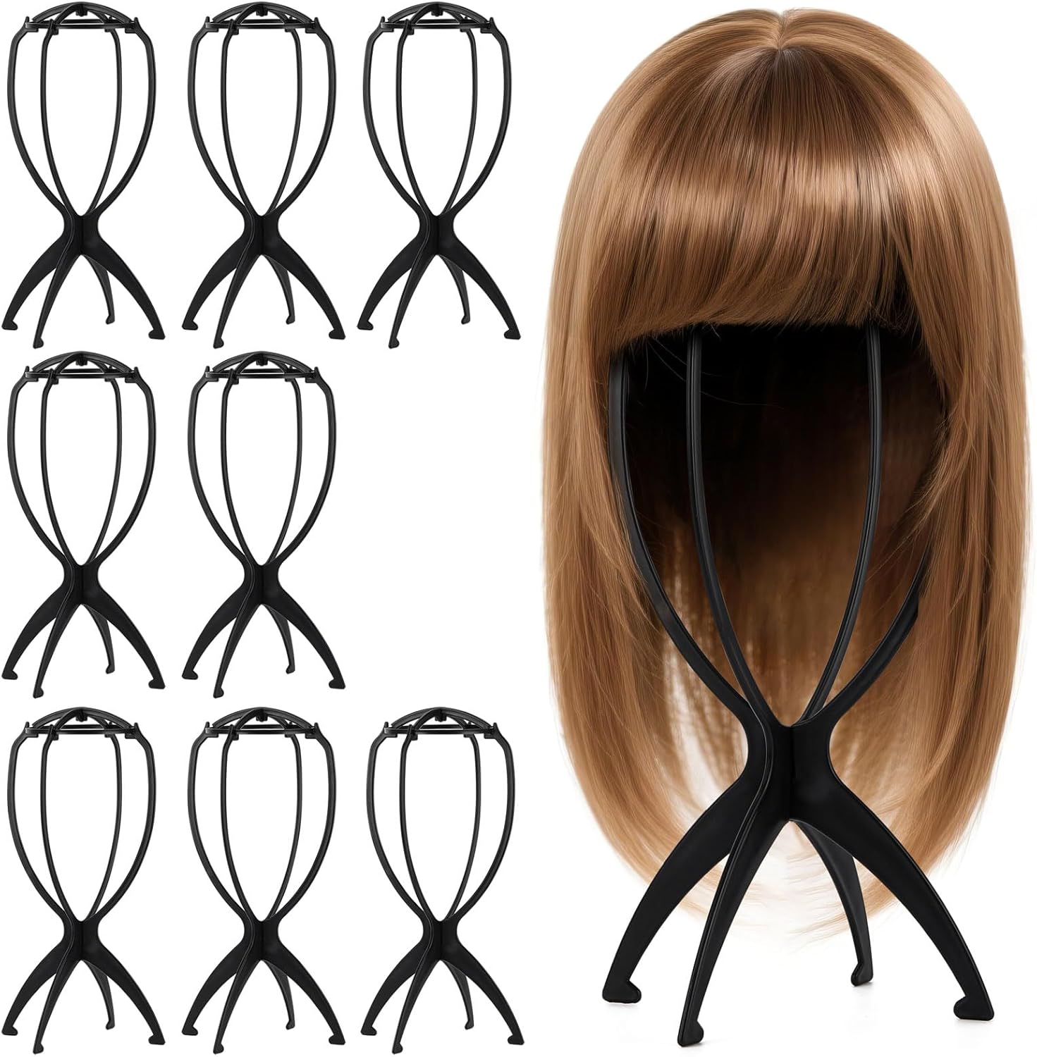 Tecbeauty 9 pieces black wig stand set front view