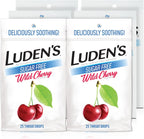 Luden's Sugar Free Wild Cherry Throat Drops front view packaging for sore throat relief.